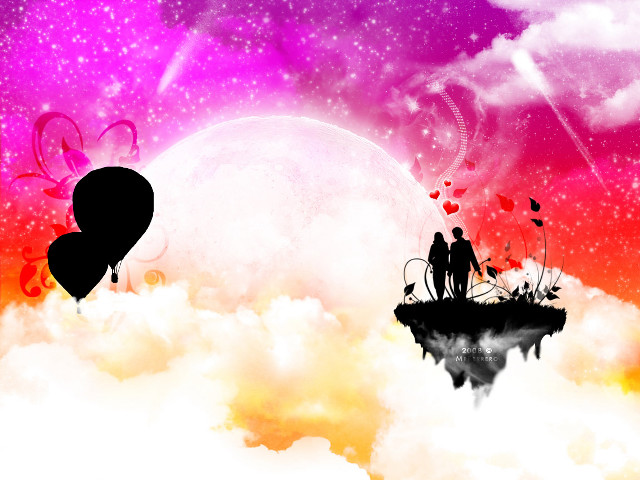 Couple floating island hearts full free wallpaper for desktop - medium preview image