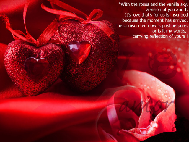 Romantic hearts poem rose ribbon free wallpaper for desktop - medium preview image
