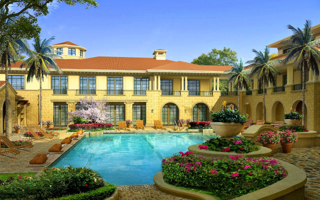 Large house pool flowers trees #2 free wallpaper for desktop - medium preview image