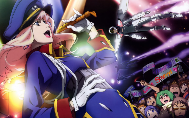 Woman blue outfit sword crowd free wallpaper for desktop - medium preview image