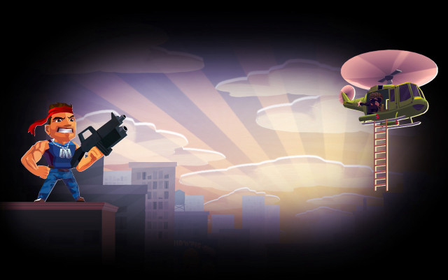 Man gun helicopter city night free wallpaper for desktop - medium preview image