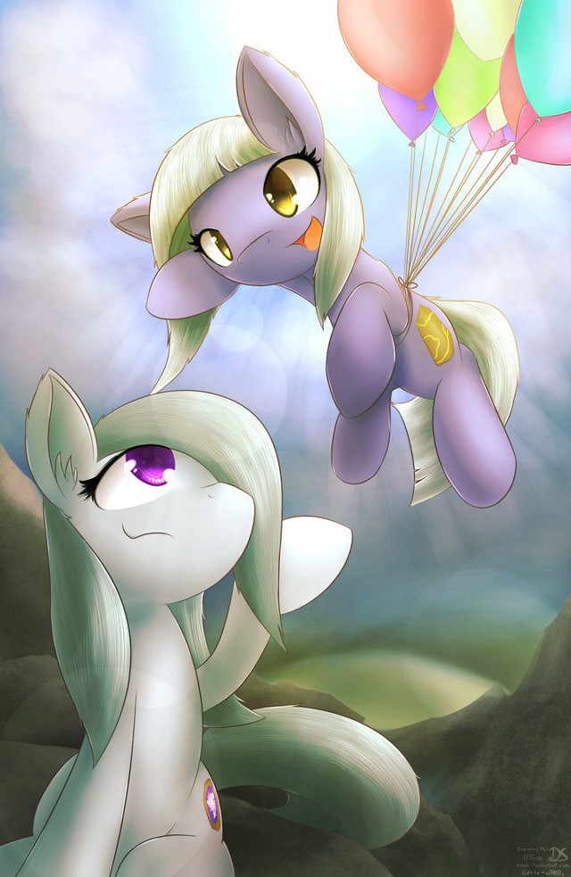 Cartoon cat pony flying balloons free wallpaper for mobile - medium preview image