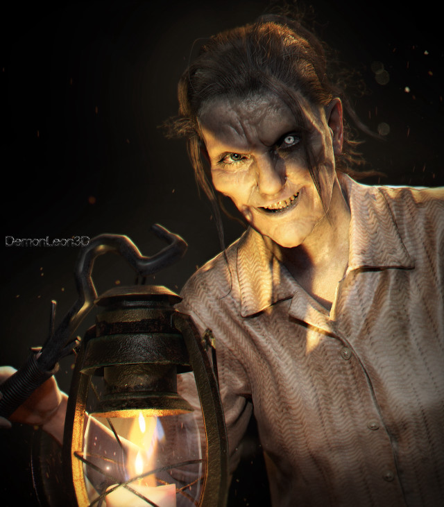 Creepy woman holding lantern glowing free wallpaper for tablet - medium preview image