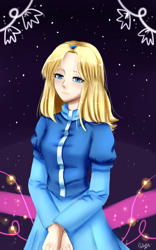 Cartoon girl blue dress starry free wallpaper for mobile - medium preview image