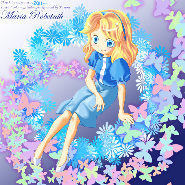 Cartoon girl floating blue dress free wallpaper for tablet - medium preview image