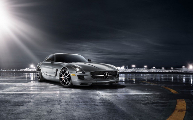 Silver sports car night parking #3 free wallpaper for desktop - medium preview image