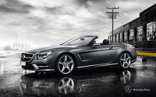 Mercedes sl roadster rainy parking free wallpaper for desktop - medium preview image
