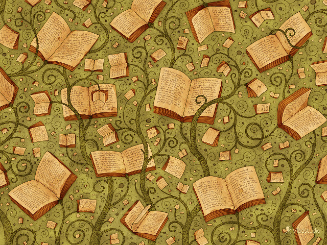 Tree books flying branches swirly #2 free wallpaper for desktop - medium preview image