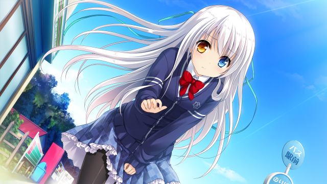 Anime girl white hair bow free wallpaper for desktop - medium preview image