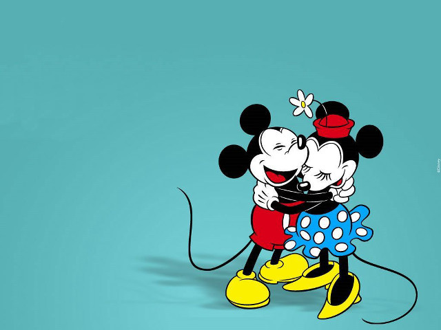 Mickey mouse couple hugging blue free wallpaper for desktop - medium preview image