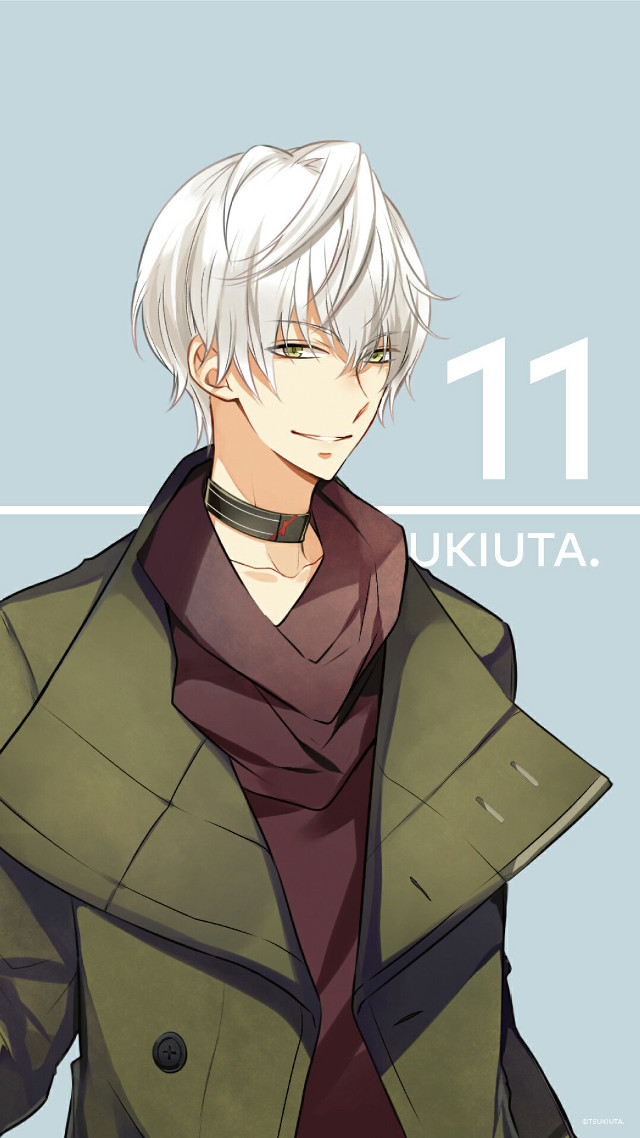 Whitehair greenjacket bluebackground male portrait free wallpaper for mobile - medium preview image