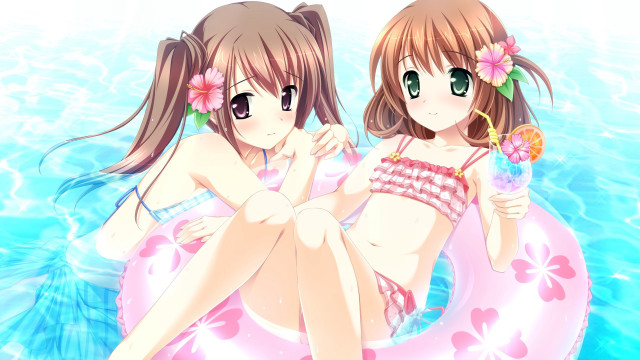 Two girls pool drink floatie free wallpaper for desktop - medium preview image
