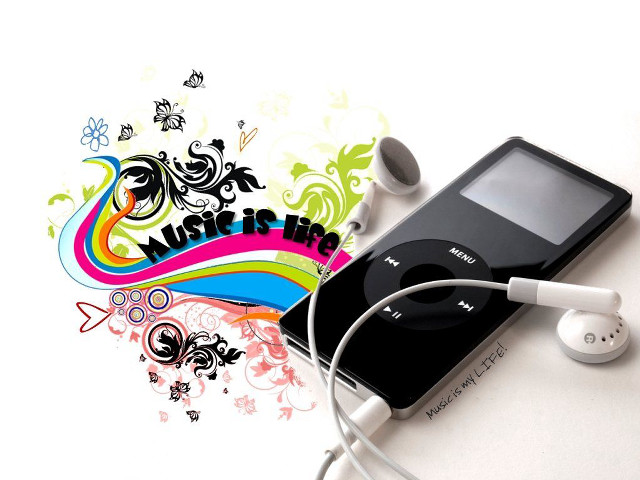 Mp3 player headphones colorful background free wallpaper for desktop - medium preview image