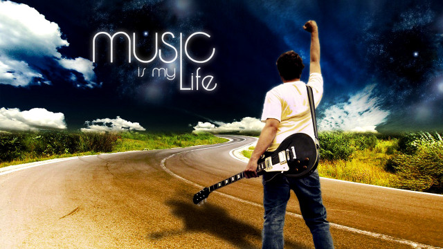 Man guitar road sky music free wallpaper for desktop - medium preview image