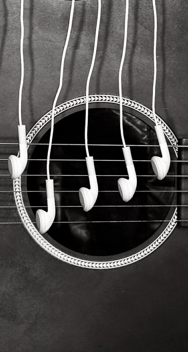 Black white guitar five strings free wallpaper for mobile - medium preview image