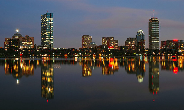 City skyline reflection water nighttime free wallpaper for desktop - medium preview image