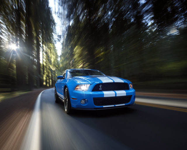 Blue mustang car driving road #2 free wallpaper for desktop - medium preview image