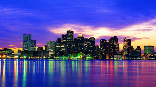 City skyline night purple sky #14 free wallpaper for desktop - medium preview image