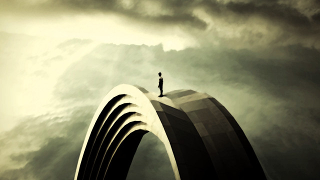 Man standing top building sky free wallpaper for desktop - medium preview image
