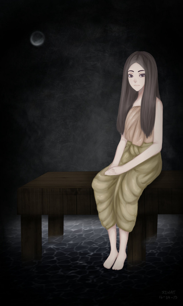 Woman bench dress moon black free wallpaper for mobile - medium preview image