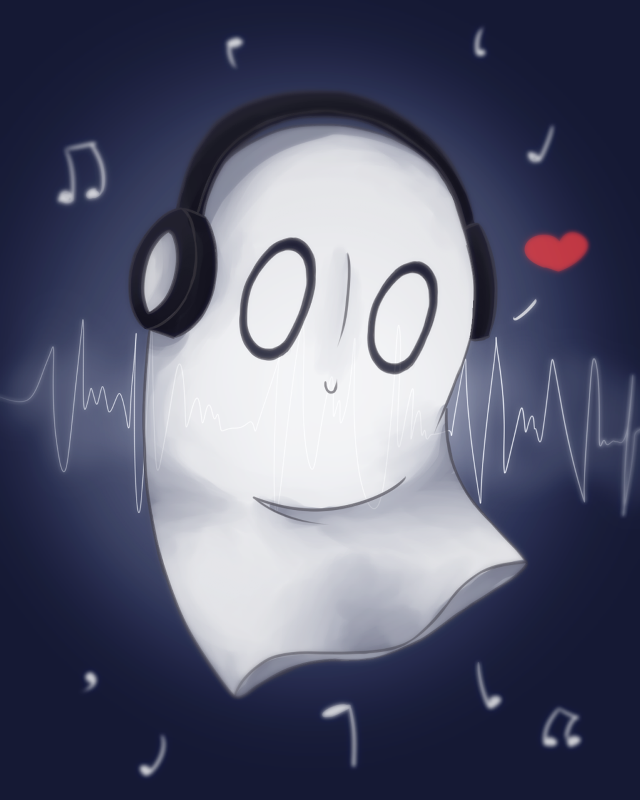 Cartoon ghost headphones music notes free wallpaper for mobile - medium preview image