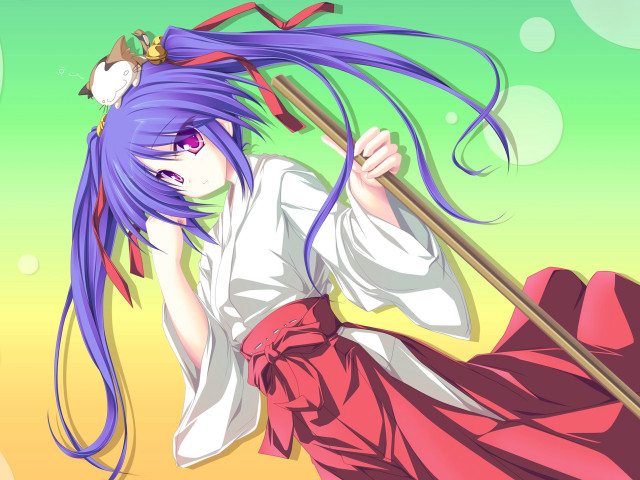 Purple hair woman broom cat free wallpaper for desktop - medium preview image