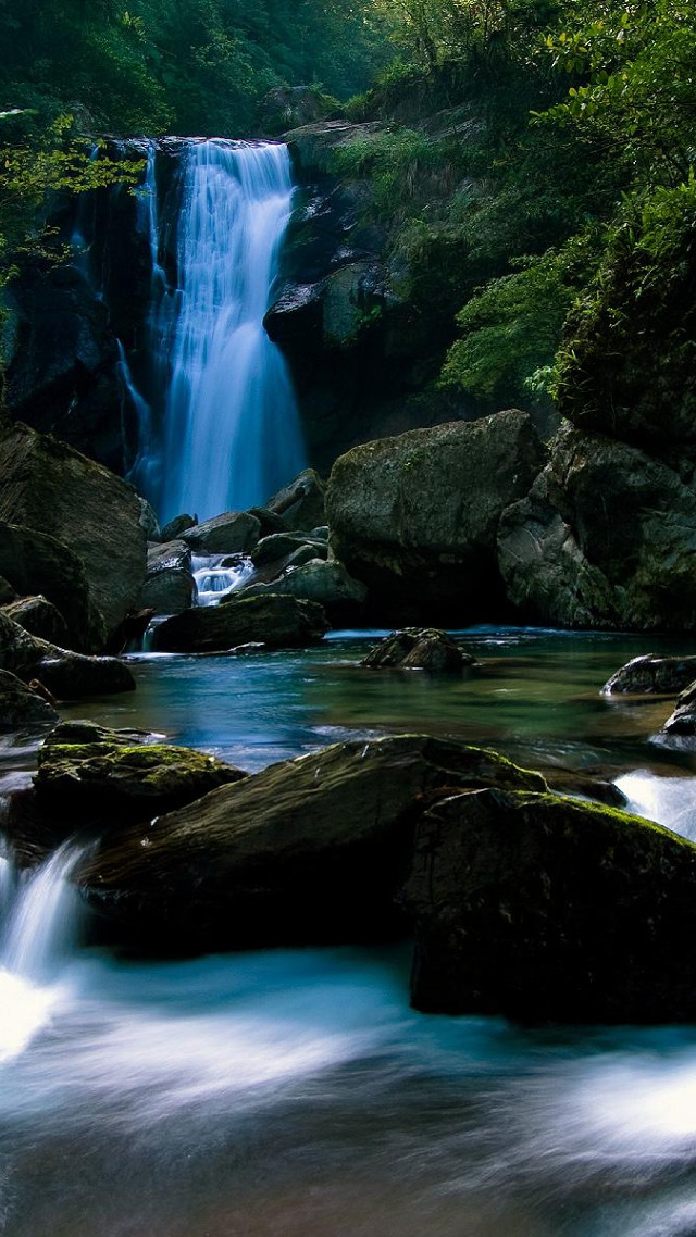 Waterfall long exposure water flowing free wallpaper for mobile - medium preview image