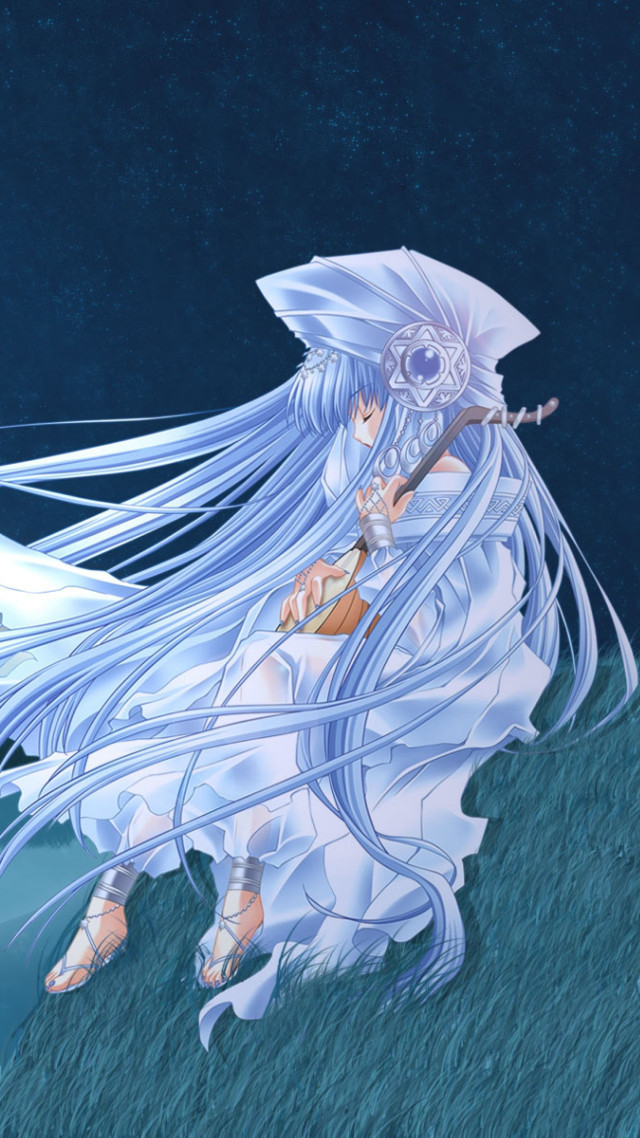 Woman white hair white umbrella free wallpaper for mobile - medium preview image