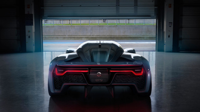 Futuristic car garage red light free wallpaper for desktop - medium preview image