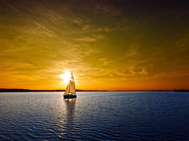 Sailboat sailing sunset dawn water free wallpaper for desktop - medium preview image