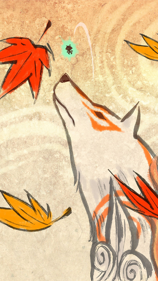 Wolf leaves flying around neck free wallpaper for mobile - medium preview image