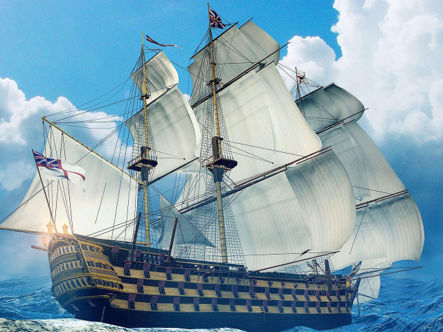 Large sailing ship ocean flags free wallpaper for desktop - medium preview image