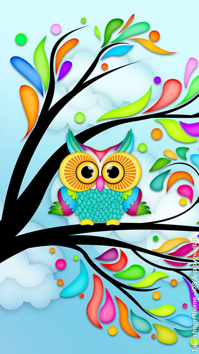 Colorful owl tree branch leaves free wallpaper for mobile - medium preview image