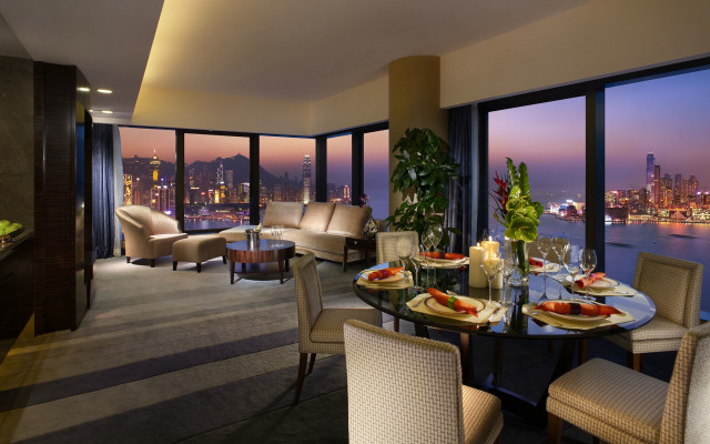 Dining room city view nighttime free wallpaper for desktop - medium preview image