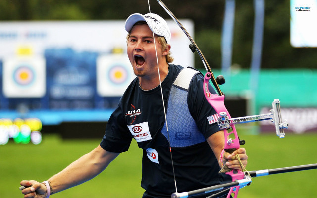 Man holding pink bow arrow free wallpaper for desktop - medium preview image