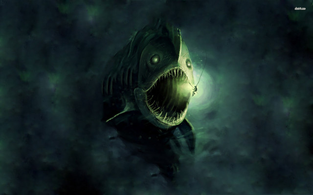 Glowing monster fish open mouth free wallpaper for desktop - medium preview image