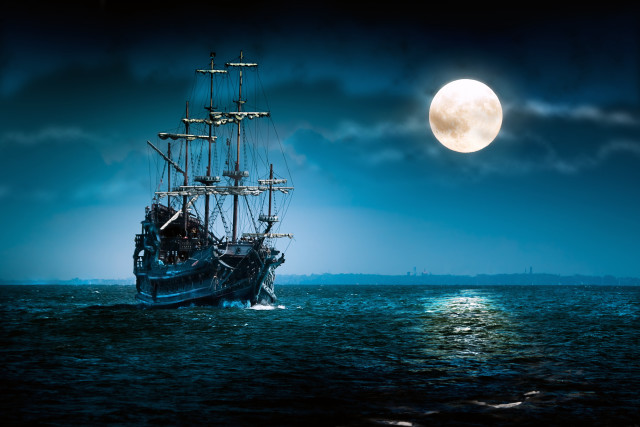 Ship ocean full moon sky #2 free wallpaper for desktop - medium preview image