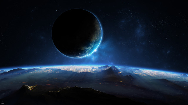 Distant planet space horizon moon free wallpaper for desktop - medium preview image