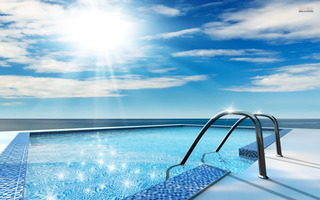 Swimming pool ladder sunshine horizon free wallpaper for desktop - medium preview image