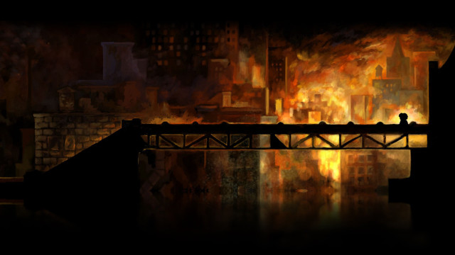 Bridge river city night fire free wallpaper for desktop - medium preview image