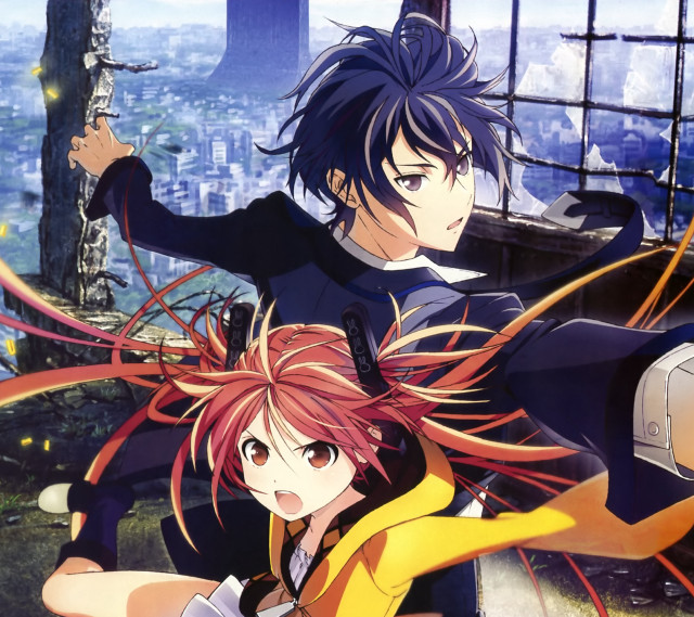 Anime couple cityscape sky background free wallpaper for tablet - medium preview image