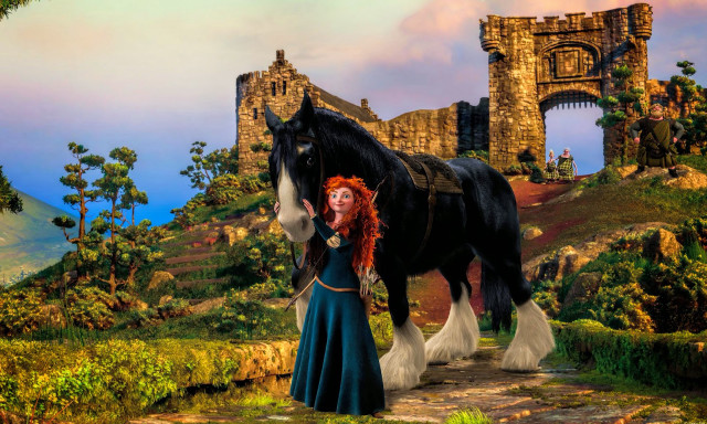 Woman horse hillside castle clouds free wallpaper for desktop - medium preview image