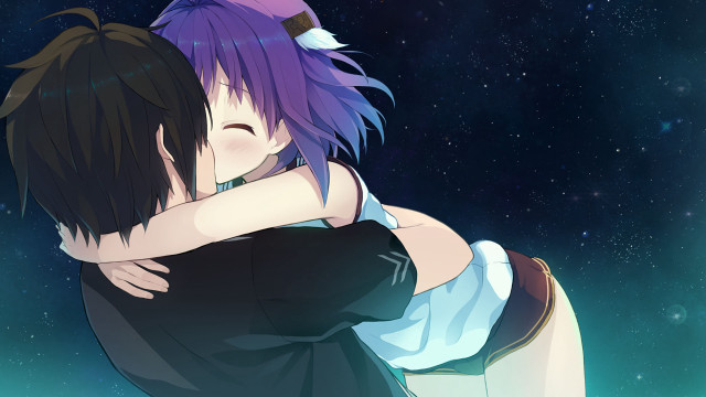 Couple hugging air stars sky free wallpaper for desktop - medium preview image