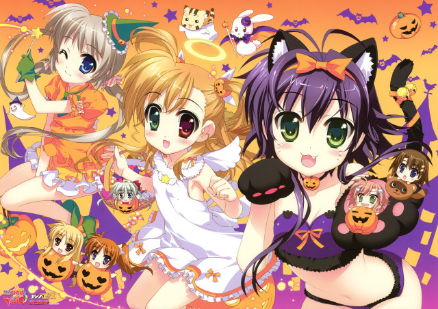 Anime girls halloween costumes pumpkins free wallpaper for desktop - medium preview image