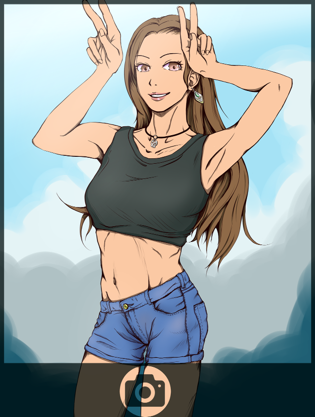 Woman black top blue shorts free wallpaper for mobile - medium preview image