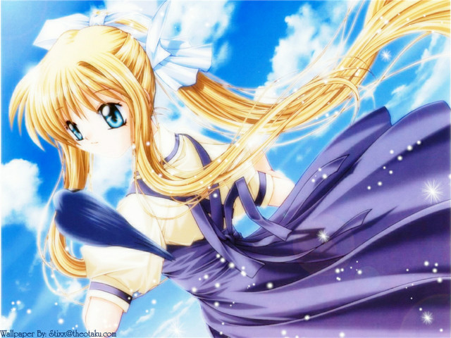 Blonde girl flying blue sky free wallpaper for desktop - medium preview image