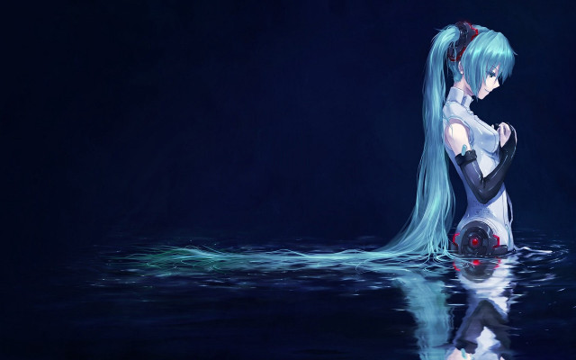 Woman blue hair standing water free wallpaper for desktop - medium preview image