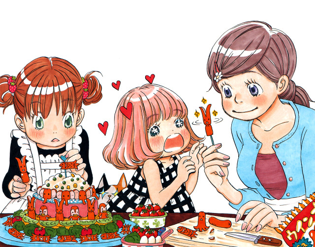 Girls sitting table cake knife free wallpaper for desktop - medium preview image
