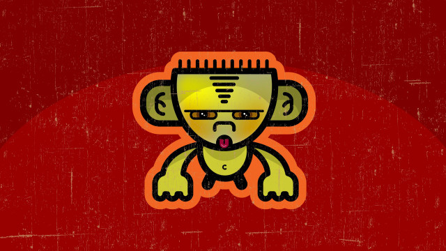 Monkey comb mouth red background free wallpaper for desktop - medium preview image