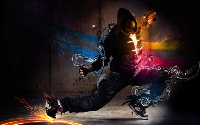 Man black hoodie dancing fire #4 free wallpaper for desktop - medium preview image